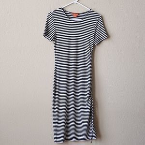 Joe Fresh casual striped midi tee dress with side ruch detail S